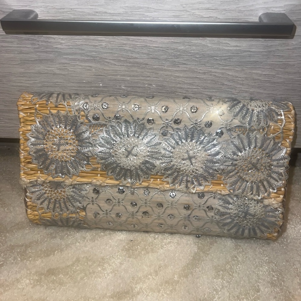 Elegant Silver and Tan Clutch